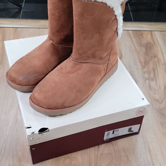 💜SO Brown & Cream Faux Fur Lined Junebug Boots Size 10 - Picture 15 of 15